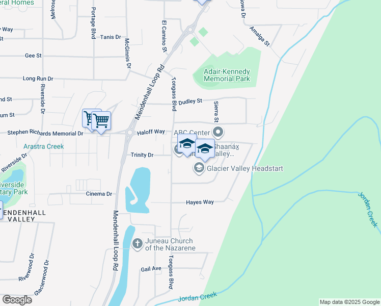 map of restaurants, bars, coffee shops, grocery stores, and more near 8512 Jennifer Drive in Juneau