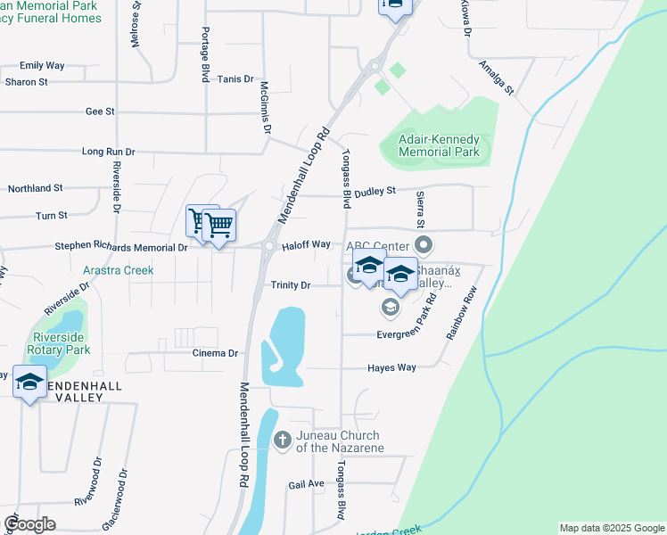 map of restaurants, bars, coffee shops, grocery stores, and more near 8750 Haloff Way in Juneau