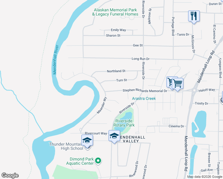 map of restaurants, bars, coffee shops, grocery stores, and more near 9355 Stephen Richards Memorial Drive in Juneau