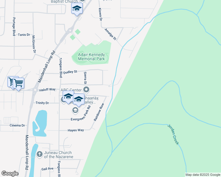 map of restaurants, bars, coffee shops, grocery stores, and more near 8490 Forest Lane in Juneau