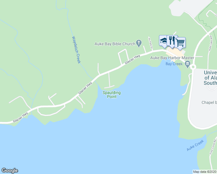 map of restaurants, bars, coffee shops, grocery stores, and more near 12175 Glacier Highway in Juneau