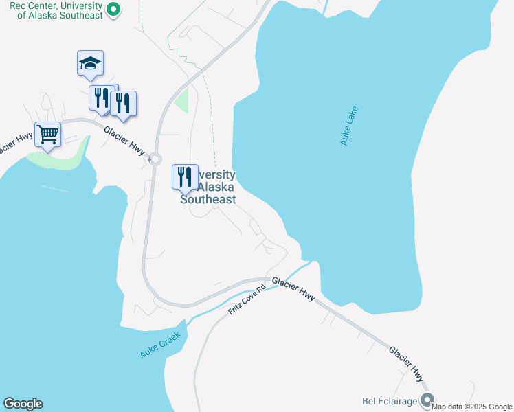map of restaurants, bars, coffee shops, grocery stores, and more near 11066 Auke Lake Way in Juneau