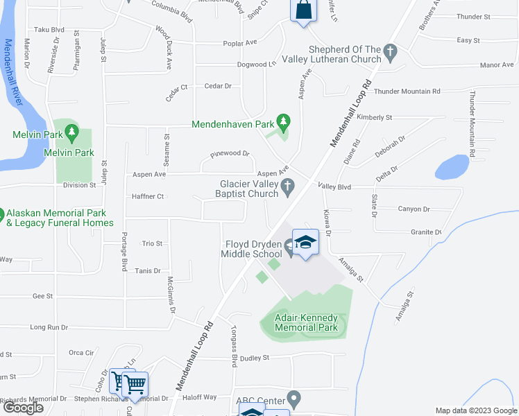map of restaurants, bars, coffee shops, grocery stores, and more near 8592 Duran Street in Juneau