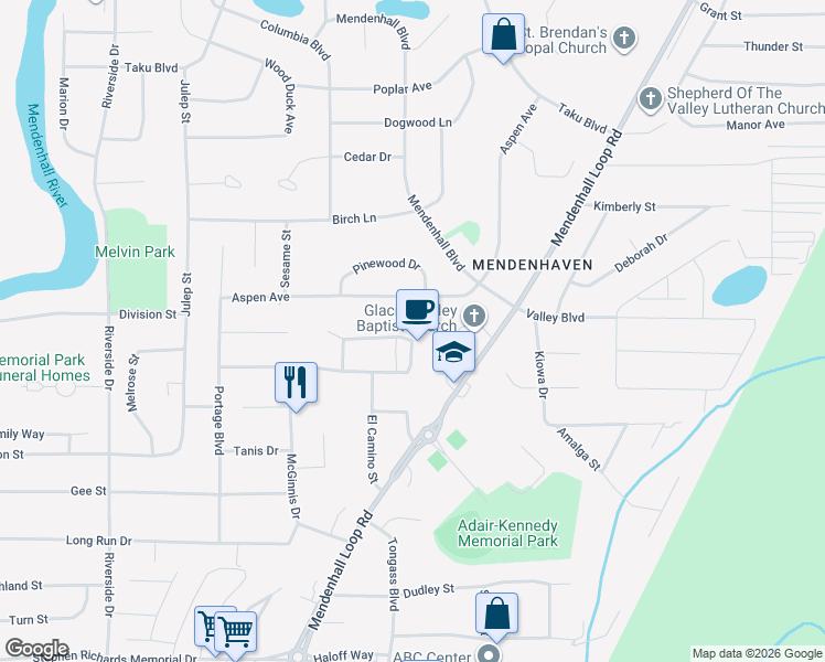 map of restaurants, bars, coffee shops, grocery stores, and more near 8592 Duran Street in Juneau