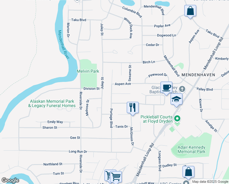 map of restaurants, bars, coffee shops, grocery stores, and more near 8937 Haffner Court in Juneau