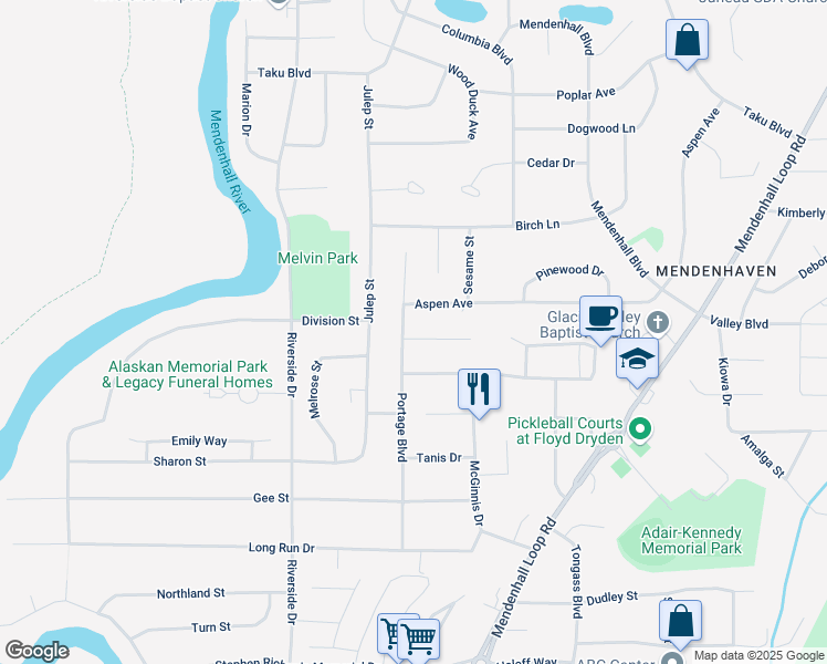 map of restaurants, bars, coffee shops, grocery stores, and more near 8937 Haffner Court in Juneau