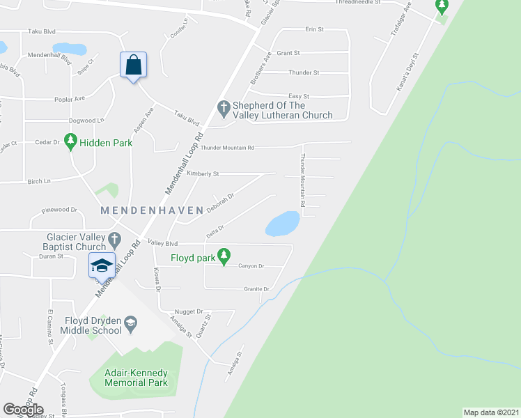 map of restaurants, bars, coffee shops, grocery stores, and more near 4040 Delta Drive in Juneau