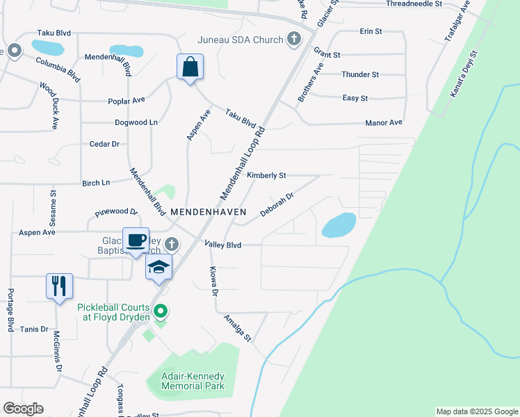 map of restaurants, bars, coffee shops, grocery stores, and more near 4033 Deborah Drive in Juneau