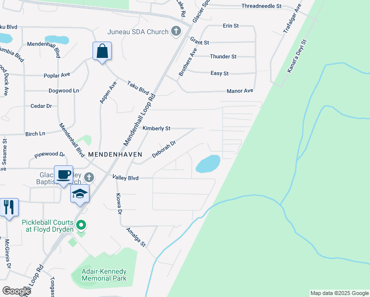 map of restaurants, bars, coffee shops, grocery stores, and more near 4040 Delta Drive in Juneau