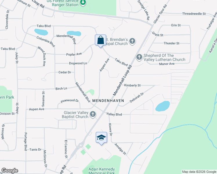 map of restaurants, bars, coffee shops, grocery stores, and more near 8525 E Valley Ct in Juneau