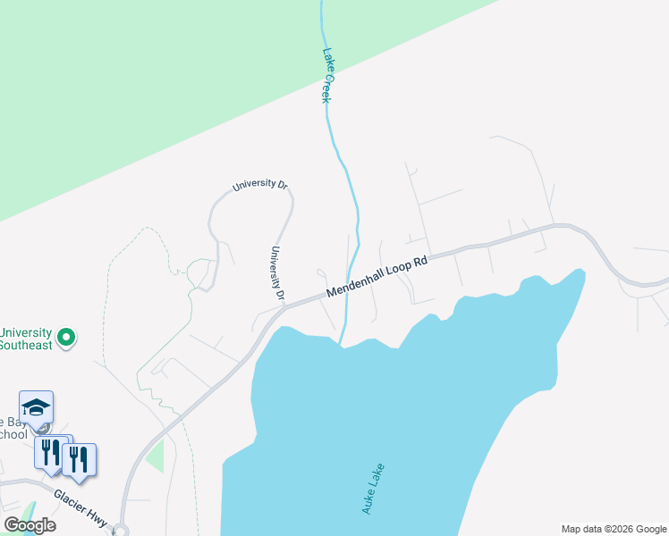map of restaurants, bars, coffee shops, grocery stores, and more near 11980 Mendenhall Loop Road in Juneau