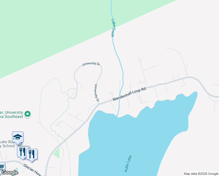 map of restaurants, bars, coffee shops, grocery stores, and more near 11980 Mendenhall Loop Road in Juneau