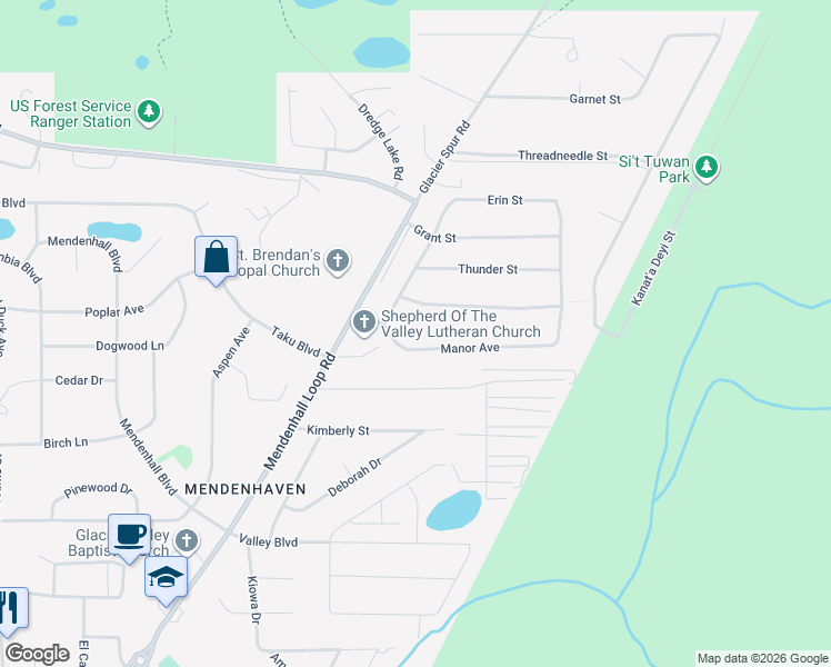 map of restaurants, bars, coffee shops, grocery stores, and more near 8189 Keegan Street in Juneau