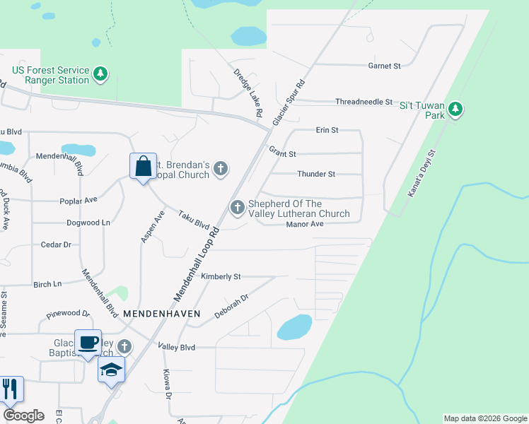 map of restaurants, bars, coffee shops, grocery stores, and more near 8189 Keegan Street in Juneau