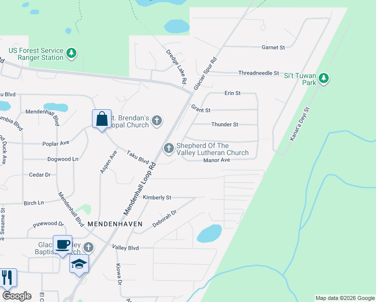 map of restaurants, bars, coffee shops, grocery stores, and more near 8189 Keegan Street in Juneau