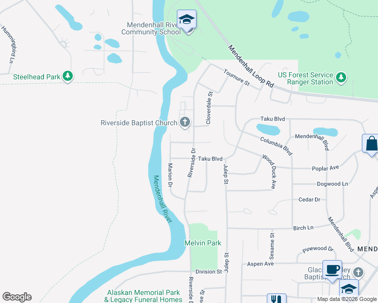 map of restaurants, bars, coffee shops, grocery stores, and more near 9096 Fireweed Ln in Juneau