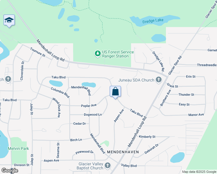 map of restaurants, bars, coffee shops, grocery stores, and more near 8116 Poplar Avenue in Juneau