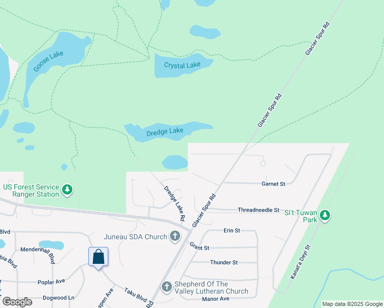 map of restaurants, bars, coffee shops, grocery stores, and more near 8399 Gladstone Street in Juneau