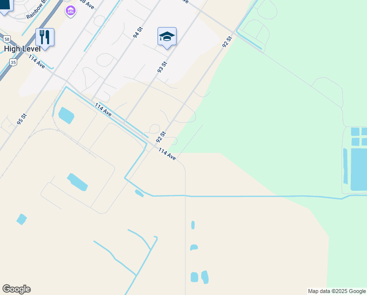map of restaurants, bars, coffee shops, grocery stores, and more near 9100 114 Avenue in High Level