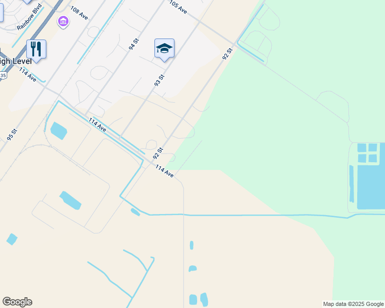 map of restaurants, bars, coffee shops, grocery stores, and more near 9100 114 Avenue in High Level