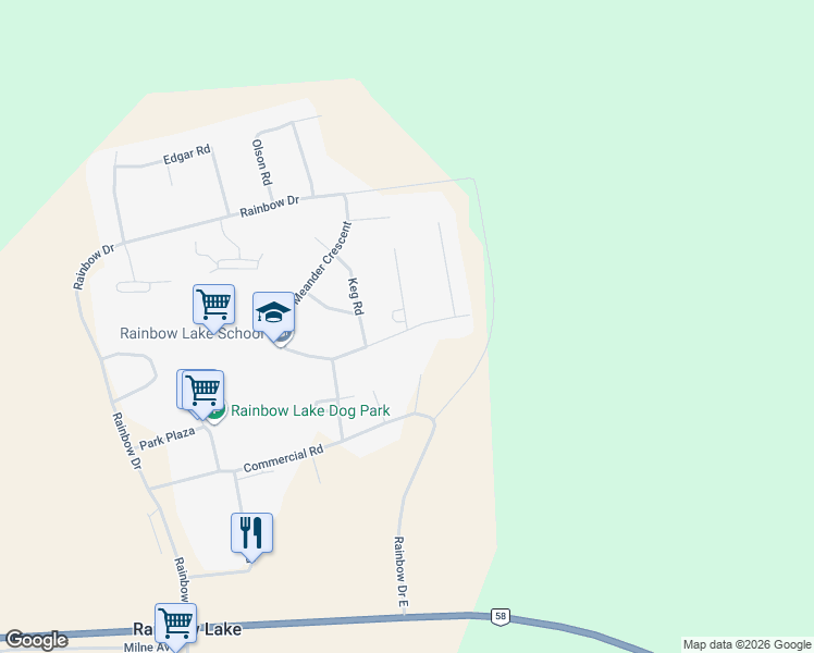 map of restaurants, bars, coffee shops, grocery stores, and more near 19 Chinchaga Crescent in Rainbow Lake