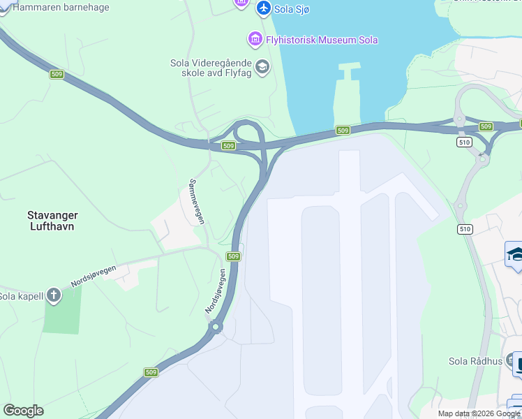 map of restaurants, bars, coffee shops, grocery stores, and more near 168 Flyplassvegen in Sola