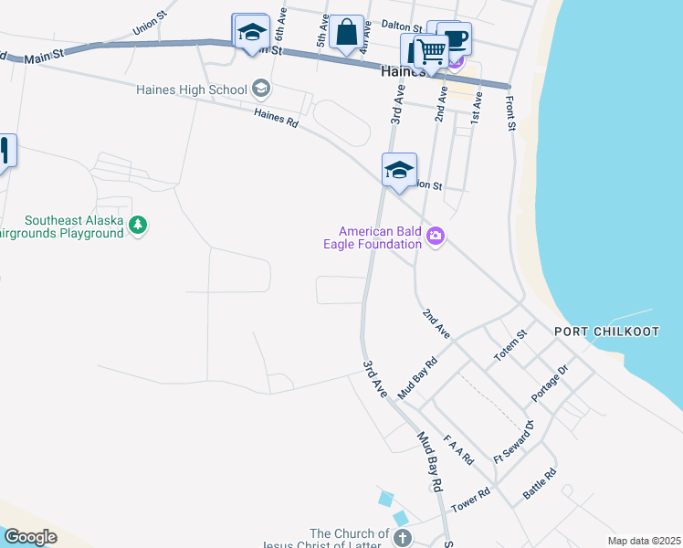 map of restaurants, bars, coffee shops, grocery stores, and more near 22 Deishu Drive in Haines