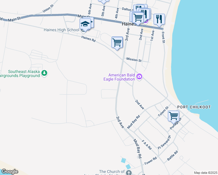 map of restaurants, bars, coffee shops, grocery stores, and more near 22 Deishu Drive in Haines