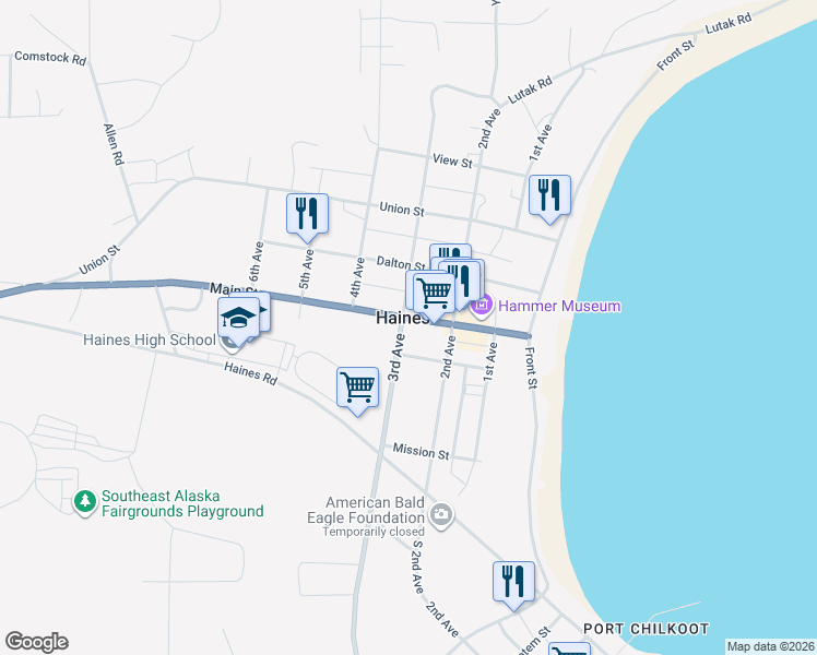 map of restaurants, bars, coffee shops, grocery stores, and more near in Haines