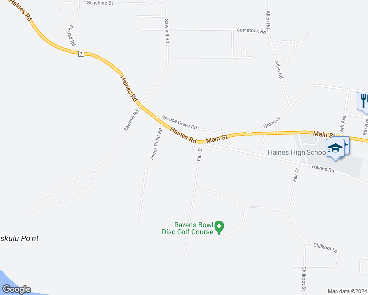 map of restaurants, bars, coffee shops, grocery stores, and more near Haines Highway in Haines