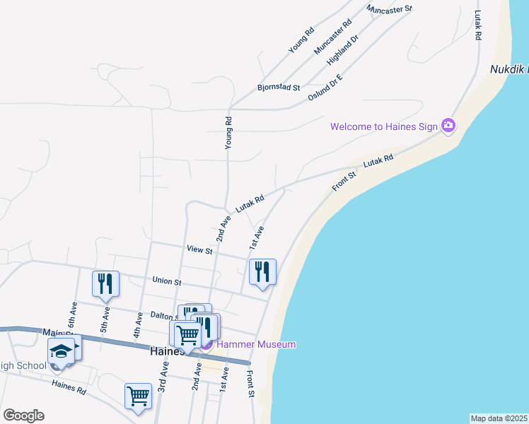 map of restaurants, bars, coffee shops, grocery stores, and more near 219 Union Street in Haines
