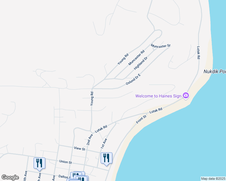 map of restaurants, bars, coffee shops, grocery stores, and more near 49 Oslund Drive East in Haines
