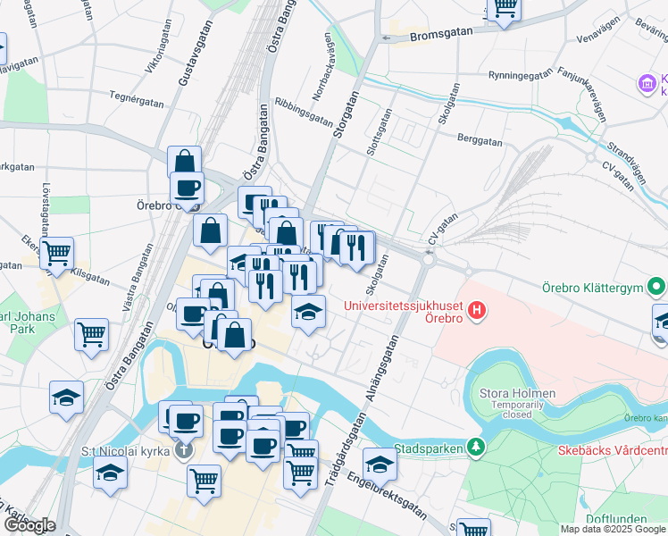 map of restaurants, bars, coffee shops, grocery stores, and more near 20 Järnvägsgatan in Örebro