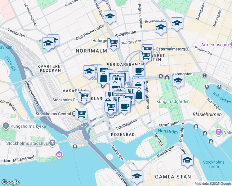 map of restaurants, bars, coffee shops, grocery stores, and more near in Stockholm
