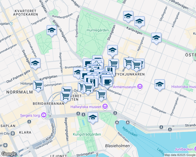 map of restaurants, bars, coffee shops, grocery stores, and more near 2 STUREPLAN in Stockholm