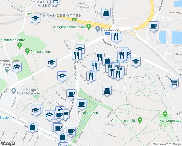 map of restaurants, bars, coffee shops, grocery stores, and more near in 