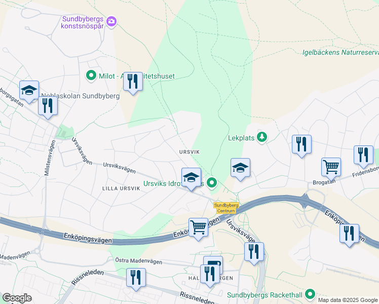 map of restaurants, bars, coffee shops, grocery stores, and more near in Sundbyberg