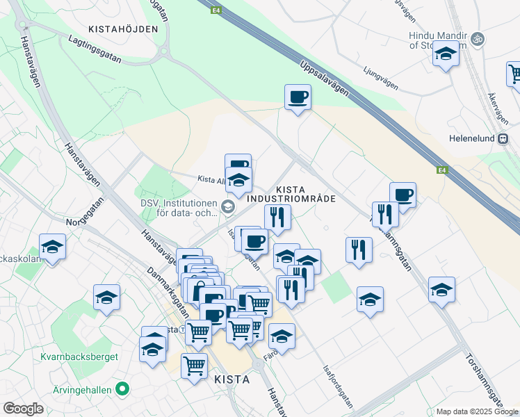 map of restaurants, bars, coffee shops, grocery stores, and more near 3 Borgarfjordsgatan in Stockholm