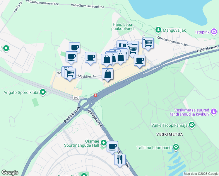 map of restaurants, bars, coffee shops, grocery stores, and more near 102c Paldiski maantee in Tallinn