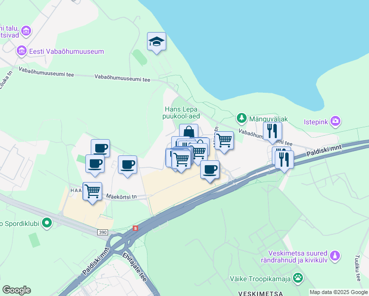 map of restaurants, bars, coffee shops, grocery stores, and more near 102c Paldiski maantee in Tallinn