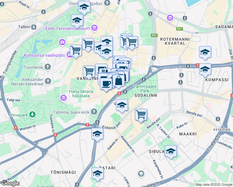 map of restaurants, bars, coffee shops, grocery stores, and more near 8 Pärnu maantee in Tallinn