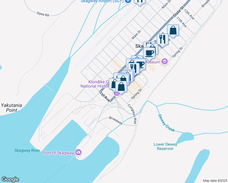 map of restaurants, bars, coffee shops, grocery stores, and more near in Skagway