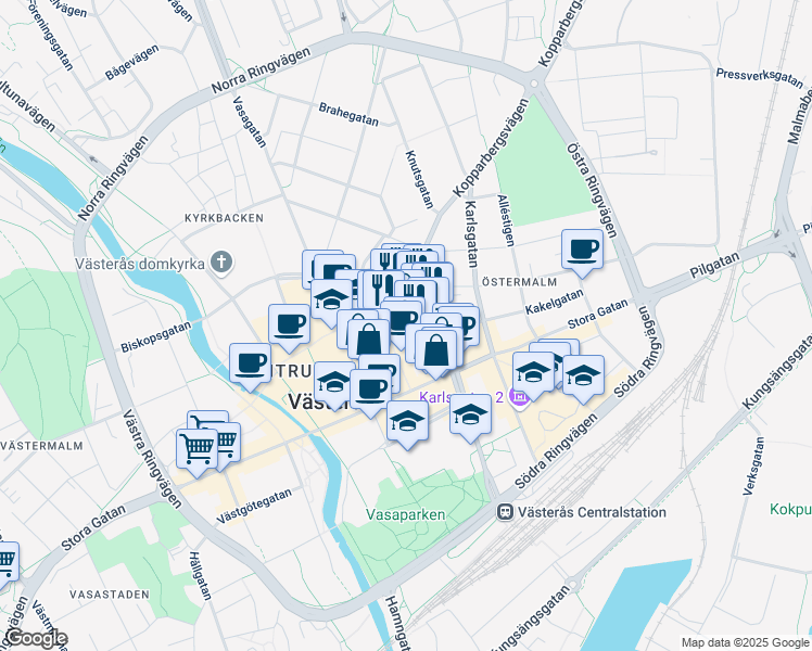 map of restaurants, bars, coffee shops, grocery stores, and more near in Västerås