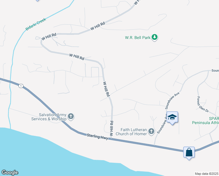 map of restaurants, bars, coffee shops, grocery stores, and more near 3815 West Hill Road in Homer