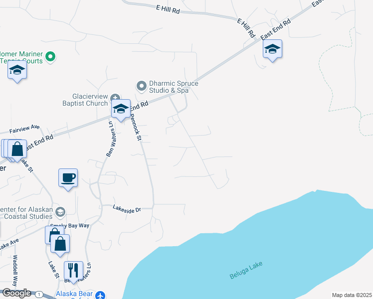 map of restaurants, bars, coffee shops, grocery stores, and more near 4009 Beluga Circle in Homer