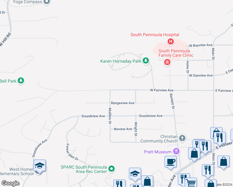 map of restaurants, bars, coffee shops, grocery stores, and more near 605 Rangeview Avenue in Homer
