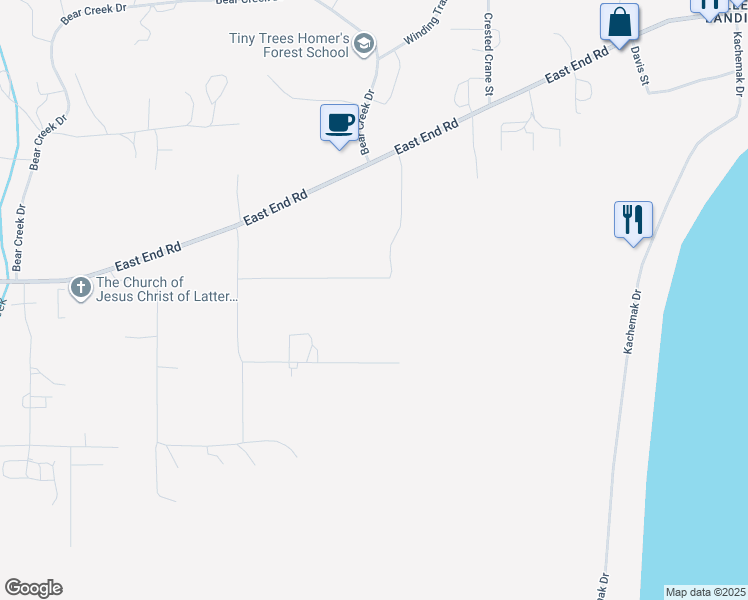 map of restaurants, bars, coffee shops, grocery stores, and more near 3301 East End Road in Homer