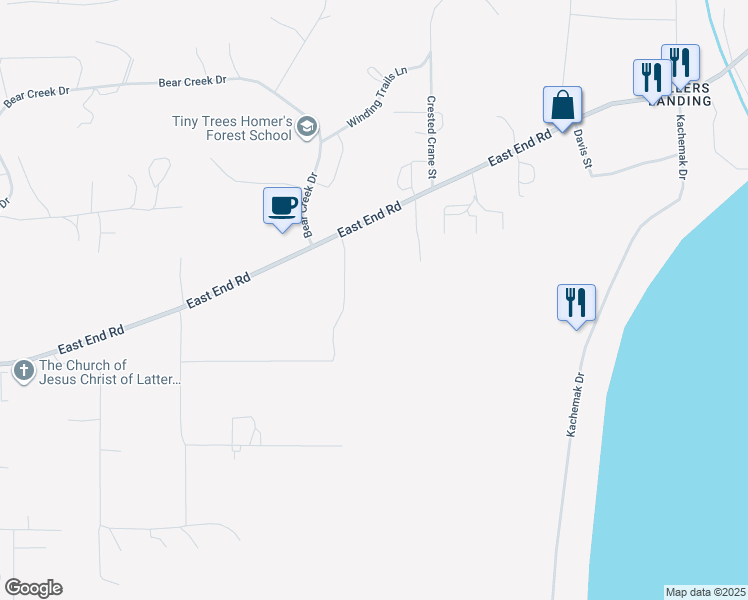 map of restaurants, bars, coffee shops, grocery stores, and more near 3301 East End Road in Homer
