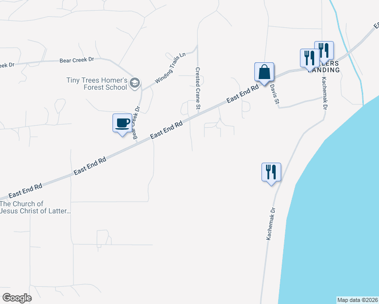 map of restaurants, bars, coffee shops, grocery stores, and more near 3441 East End Road in Homer