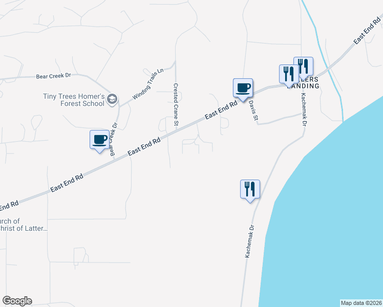 map of restaurants, bars, coffee shops, grocery stores, and more near 3441 East End Road in Homer